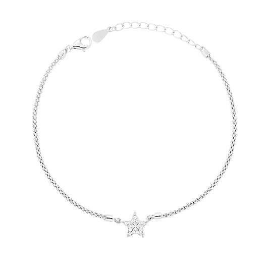 Koreanische Gliederkette mit Stern und weißen Cubic Zirconia, 925er Silber, galvanisch rhodiniert - MeinSchmuckShop