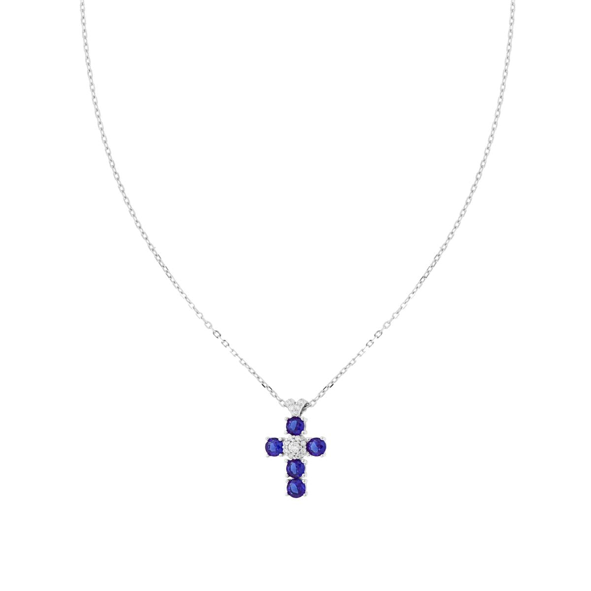 Kette Forzatina diamantiert mit Kreuz aus Cubic Zirconia in Blau, Saphir und Weiß aus 925er Silber, rhodiumbeschichtet - MeinSchmuckShop