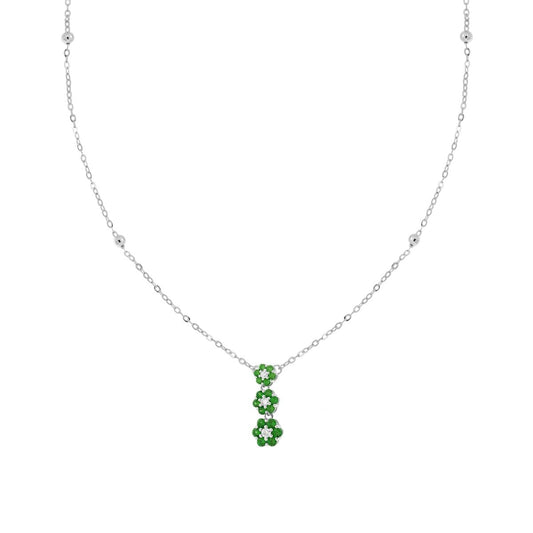 Halskette Forzatina diamantschnitten mit Trilogy Blüten Cubic Zirconia Grün Smaragd und Weiß in 925er Silber rhodiniert - MeinSchmuckShop