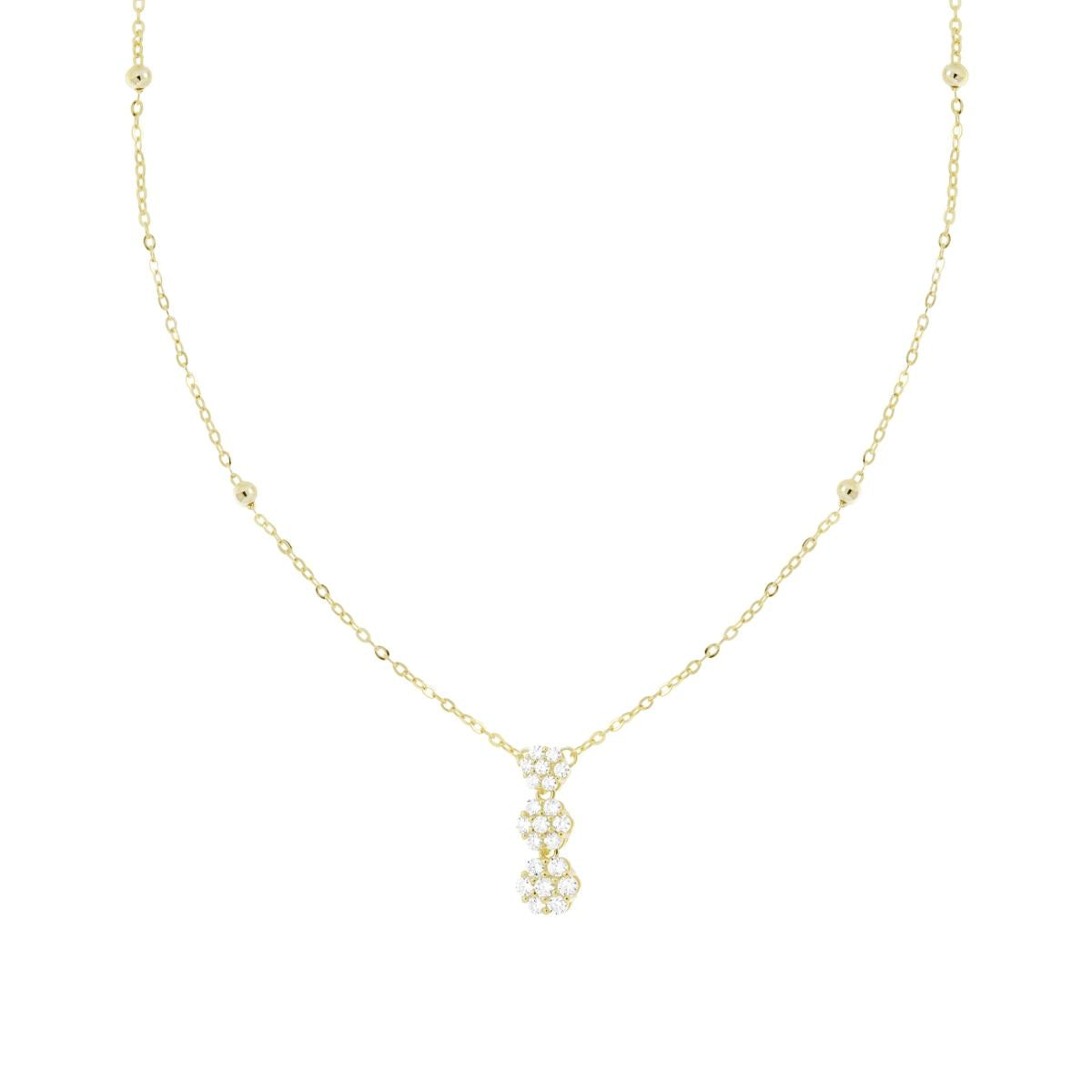 Halskette: diamantierte Forzatina-Kette mit Trilogy-Fiori Cubic Zirconia Weiß, Silber 925, galvanisch vergoldet - MeinSchmuckShop