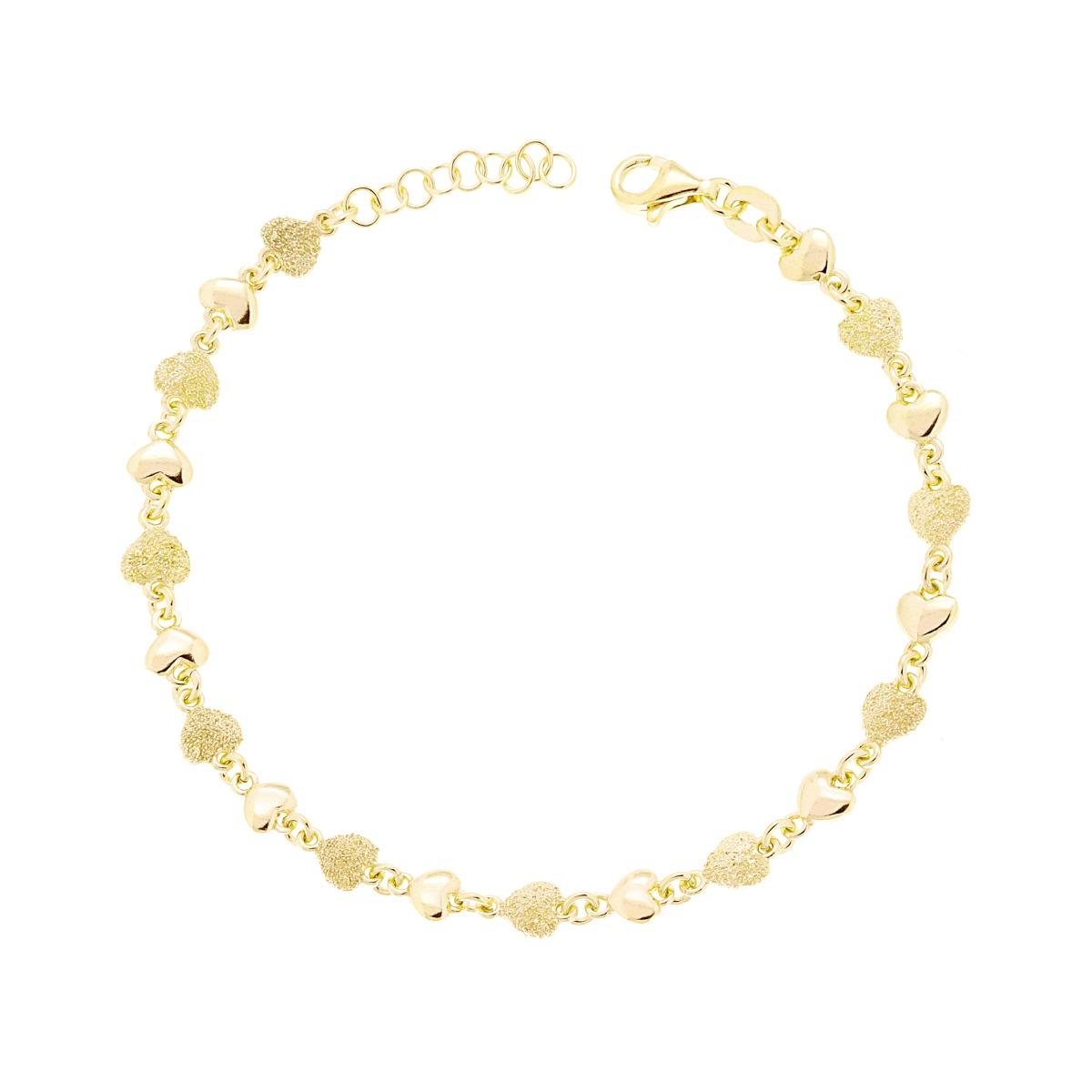 Armband Kette Herzen Glatte und Diamantierte aus 925er Silber, Gold galvanisiert - MeinSchmuckShop