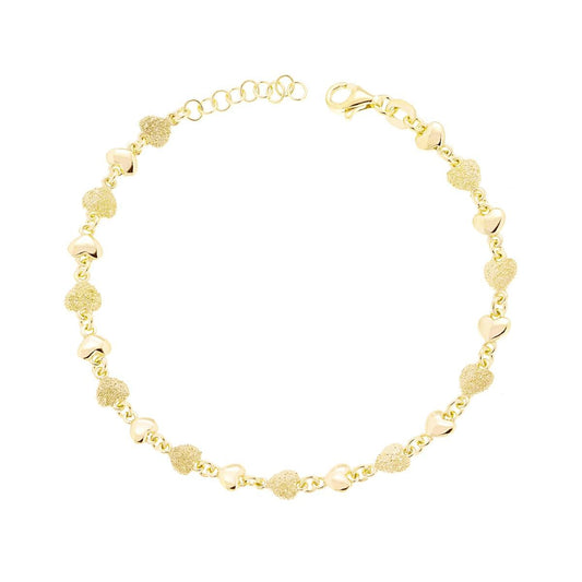 Armband Kette Herzen Glatte und Diamantierte aus 925er Silber, Gold galvanisiert - MeinSchmuckShop