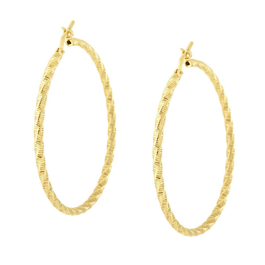 Ohrringe Cirkel Torchon diamantiert Ø 44 mm, Kanalquerschnitt 2 mm, in 925er Silber, galvanisch Gold - MeinSchmuckShop