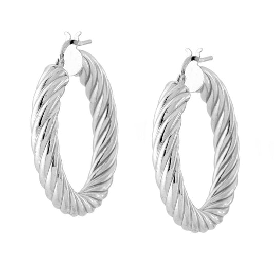 Ohrstecker Ring Torchon Ø 35 mm Rohrquerschnitt 5 mm in Silber 925 galvanisch Rhodium - MeinSchmuckShop