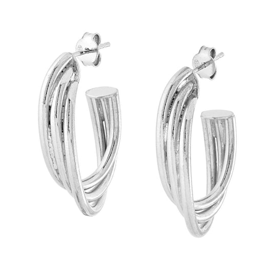 Ohrringe Ovaler Kreis, drei Stäbe Torchon, 30×19 mm, 925er Silber, galvanisch Rhodiumbeschichtung - MeinSchmuckShop