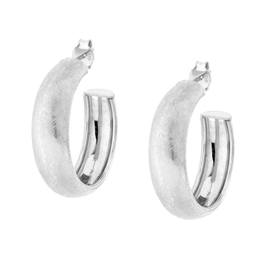 Ohrringe: Ringband gewölbt, gebürstet, 26 mm, Silber 925, Rhodiobeschichtung - MeinSchmuckShop