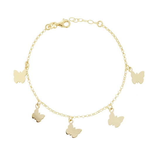 Armband mit diamantierter Rolo-Kette und Schmetterlingsanhängern aus 925er Silber, vergoldet - MeinSchmuckShop