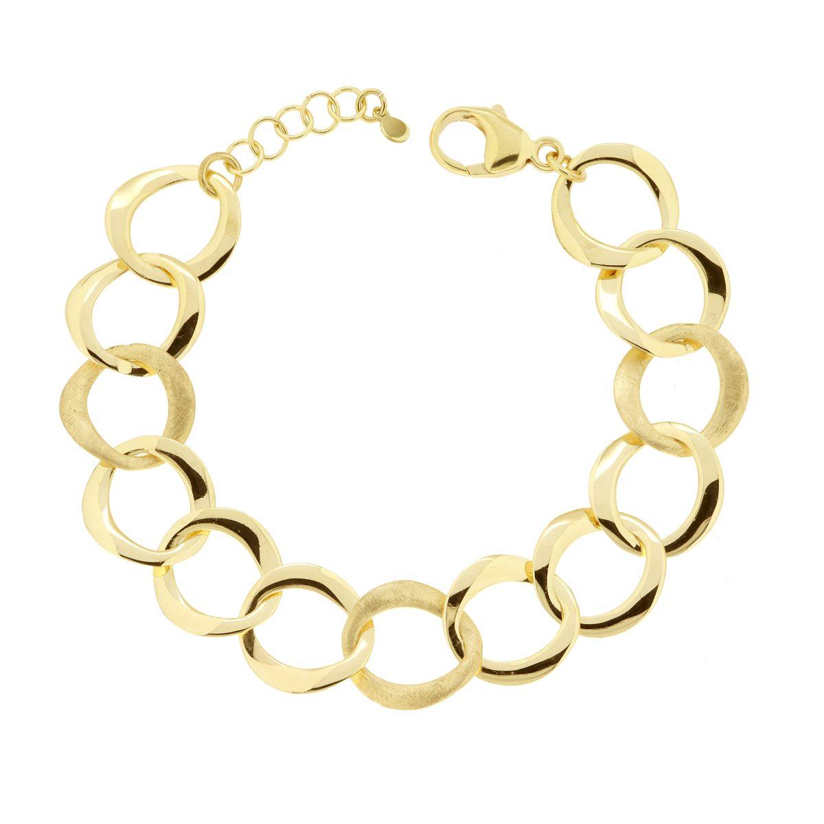 Armband mit Gliederkette aus abwechselnd gebürsteten und polierten Ringen, Silber 925, Goldplattierung. - MeinSchmuckShop