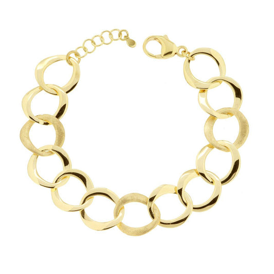 Armband mit Gliederkette aus abwechselnd gebürsteten und polierten Ringen, Silber 925, Goldplattierung. - MeinSchmuckShop