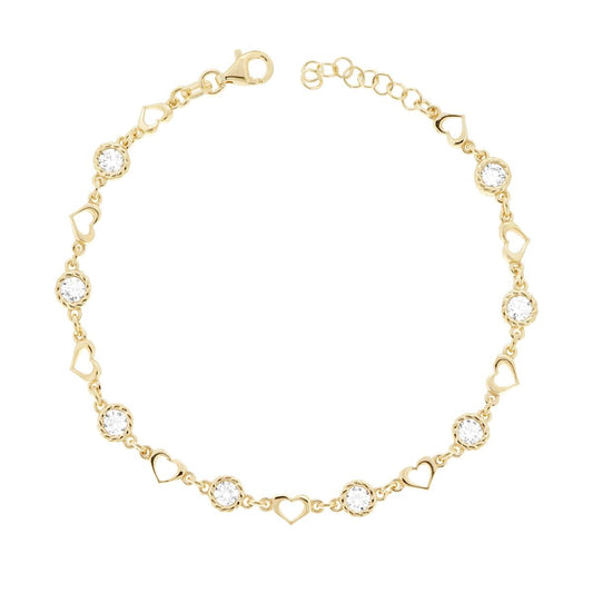 Kettenarmband mit Herzen und weißen Cubic Zirconia, aus 925er Silber, Gold galvanisiert - MeinSchmuckShop
