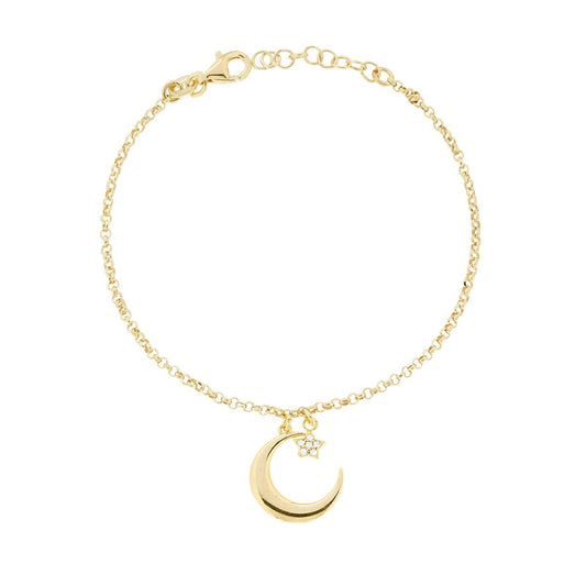 Diamantierte Rolo-Kette Armband mit Mond, Stern und weißen Cubic Zirconia aus 925er Silber, goldbeschichtet - MeinSchmuckShop