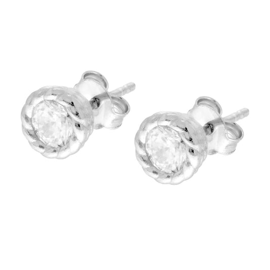 Ohrstecker Rundkorb 7 mm mit Cubic-Zirconia-Punkt Weiß in 925er Silber rhodiniert - MeinSchmuckShop
