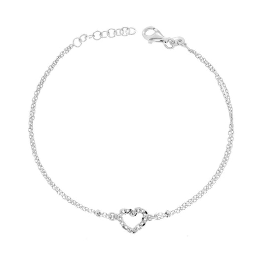 Armband aus zwei Fäden, Forzatina-Diamanta-Kette mit Herz, Diamantierteffekt-Kette, Silber 925, rhodiniert galvanisch - MeinSchmuckShop