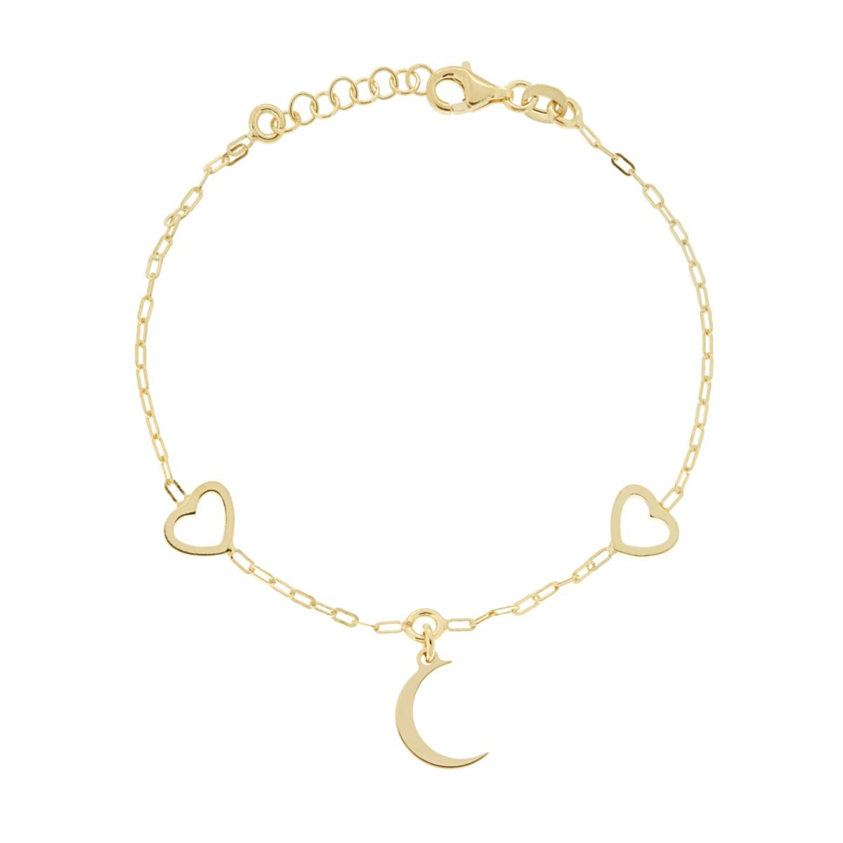 Armband aus Forzatina-Kette, verlängert rechteckig, mit Herzen und Mond-Anhänger, aus 925er Silber, vergoldet - MeinSchmuckShop