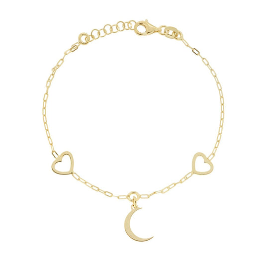 Armband aus Forzatina-Kette, verlängert rechteckig, mit Herzen und Mond-Anhänger, aus 925er Silber, vergoldet - MeinSchmuckShop