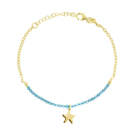 Armband Kette Forzatina Diamant mit Seestern-Anhänger und blauem Kristall in 925er Silber, galvanisch vergoldet - MeinSchmuckShop