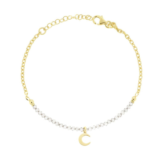 Armband Kette Forzatina Diamanta mit Mond-Anhänger in schlichtem Design und Crystal Bianchi aus Silber 925, vergoldet - MeinSchmuckShop