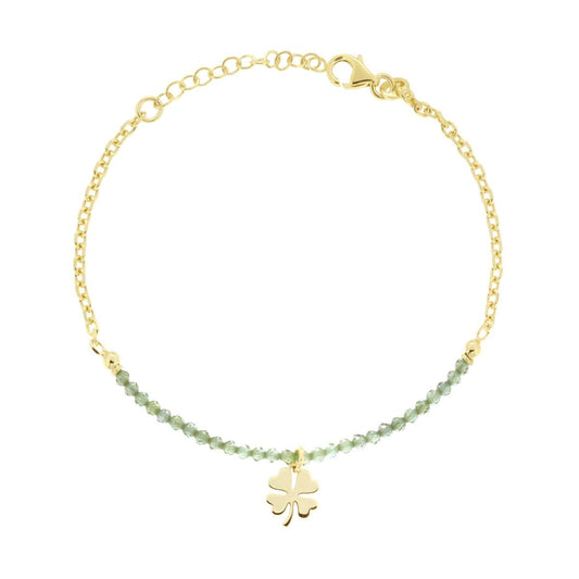 Armband mit Forzatina-Diamanta-Kette, mit kleeblattförmigem schlichten Anhänger und grünem Kristall, aus 925er Silber, vergoldet - MeinSchmuckShop