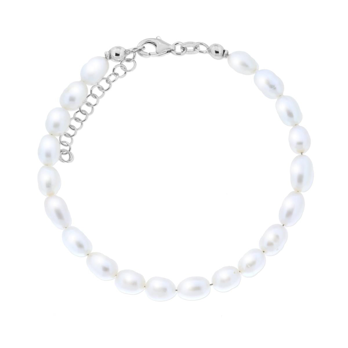Armbandkette mit Faden natürlicher ovaler Flussperlen, 5,5 mm, Silber 925 rhodiniert. - MeinSchmuckShop