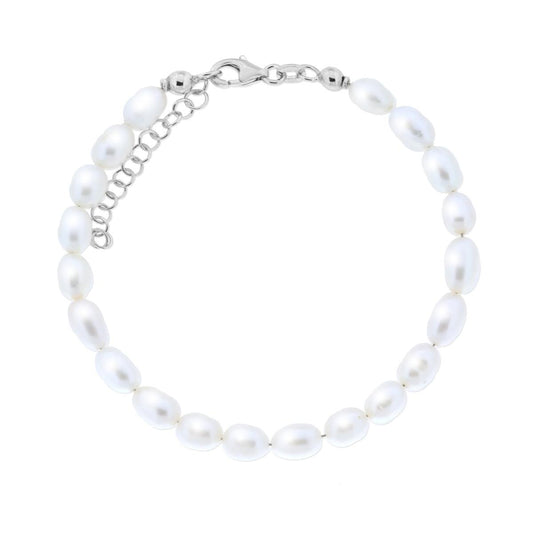 Armbandkette mit Faden natürlicher ovaler Flussperlen, 5,5 mm, Silber 925 rhodiniert. - MeinSchmuckShop