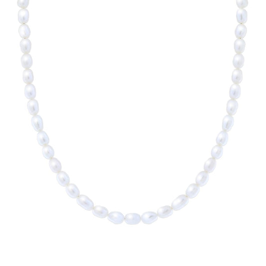 Kette mit Perlendraht aus ovalen Naturperlen aus dem Fluss, 5,5 mm, Silber 925 galvanisch Rhodium - MeinSchmuckShop