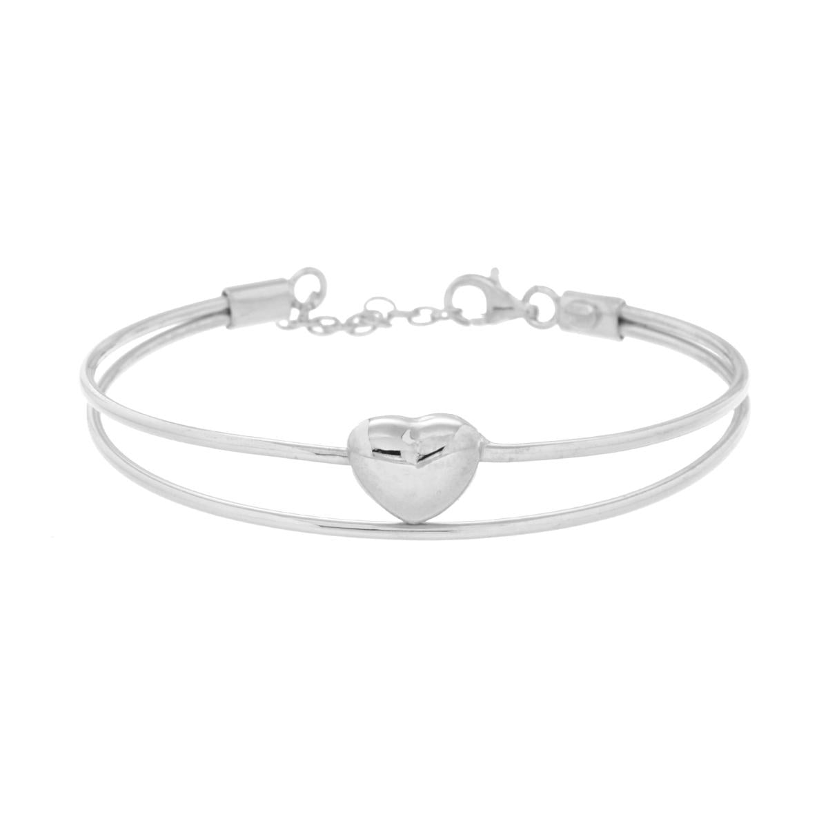 Festes Armband mit zwei Strängen und gewölbtem Herz aus Silber 925, rhodiniert. - MeinSchmuckShop