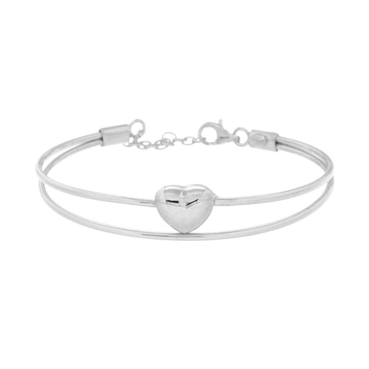 Festes Armband mit zwei Strängen und gewölbtem Herz aus Silber 925, rhodiniert. - MeinSchmuckShop