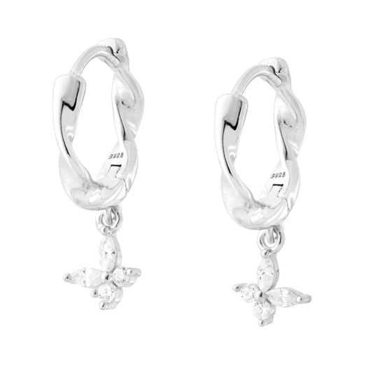 Ohrringe Kreis Torchon Scattino 13 mm mit Schmetterlingsverschluss, weißen Cubic Zirconia, Silber 925 rhodiniert. - MeinSchmuckShop