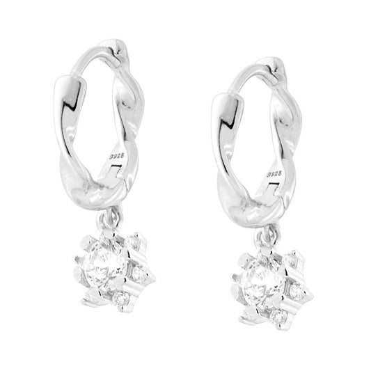 Ohrcreolen Torchon Scattino 13 mm mit Blume, Cubic Zirconia Weiß, Silber 925 galvanisch rhodiniert - MeinSchmuckShop