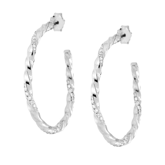 Ohrringe Torchon 32 mm mit weißen Cubic Zirconia, Silber 925 galvanisch rhodiniert - MeinSchmuckShop