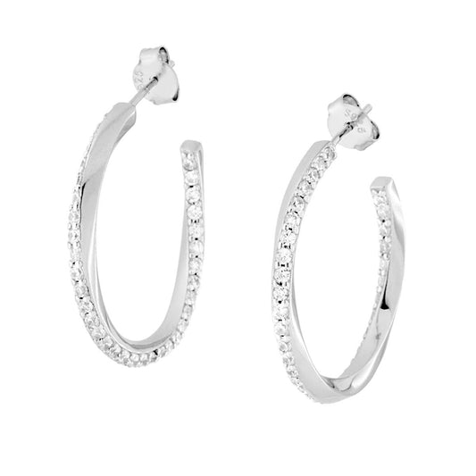 Ohrringe Kreis Torchon 28 mm mit weißen Cubic-Zirkonien in Silber 925 rhodiniert - MeinSchmuckShop