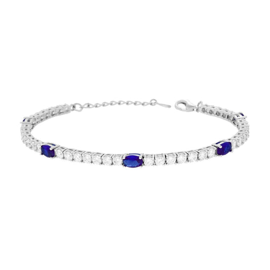 Tennisarmband Griffe cm 17+3 mit ovalen Cubic-Zirkonia in Blau Zaffiro und Weiß, Silber 925 Rhodium-beschichtet - MeinSchmuckShop
