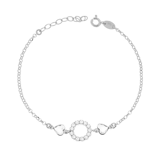 Armband mit Rolo-Kette, diamantbesetzt, mit Herzen und weißen Cubic Zirconia, aus 925er Silber, rhodiumplattiert. - MeinSchmuckShop