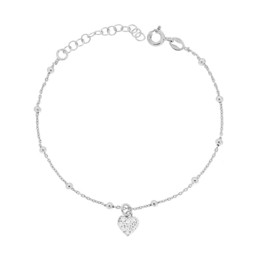 Armband mit diamantierter Forzatina-Kette, mit Kugeln und Herz mit weißen Cubic Zirconia, aus 925er Silber, galvanisch rhodiniert - MeinSchmuckShop