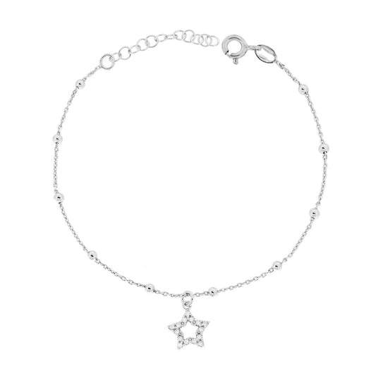 Armband Kette Forzatina diamantiert mit Kugeln und Stern, mit weißen Cubic Zirconia, aus 925er Silber rhodiniert - MeinSchmuckShop