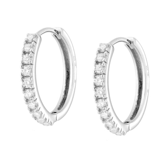 Ohrstecker Kreis mit Klappverschluss 22 mm mit weißen Cubic Zirconia in 925er Silber rhodiniert - MeinSchmuckShop