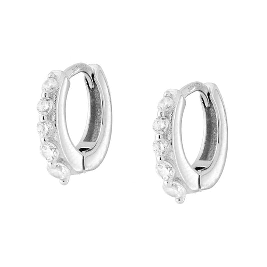 Ohrstecker Ring mit Schnappverschluss 10 mm, mit weißen Cubic Zirconia, Silber 925 rhodiniert - MeinSchmuckShop