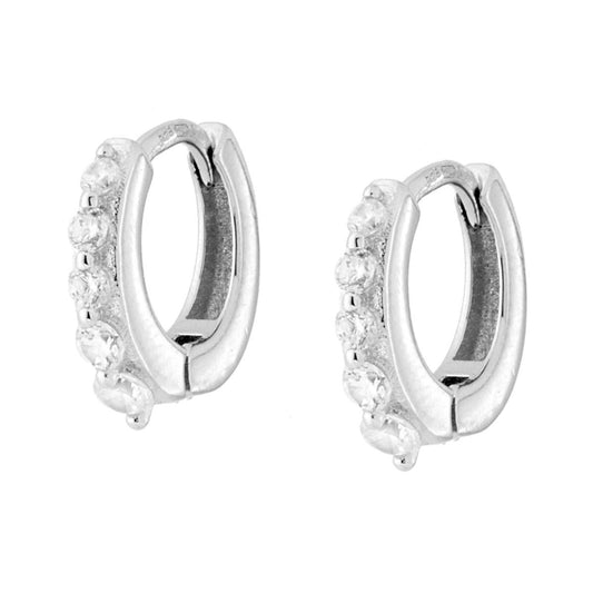 Kreis-Ohrringe mit Klappverschluss, 13 mm, mit weißen Cubic Zirconia, 925er Silber rhodiniert - MeinSchmuckShop