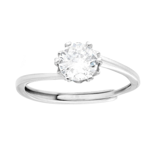 Solitärring mit weißem Cubic Zirconia, Ø 6 mm, Silber 925 galvanisch rhodiniert - MeinSchmuckShop