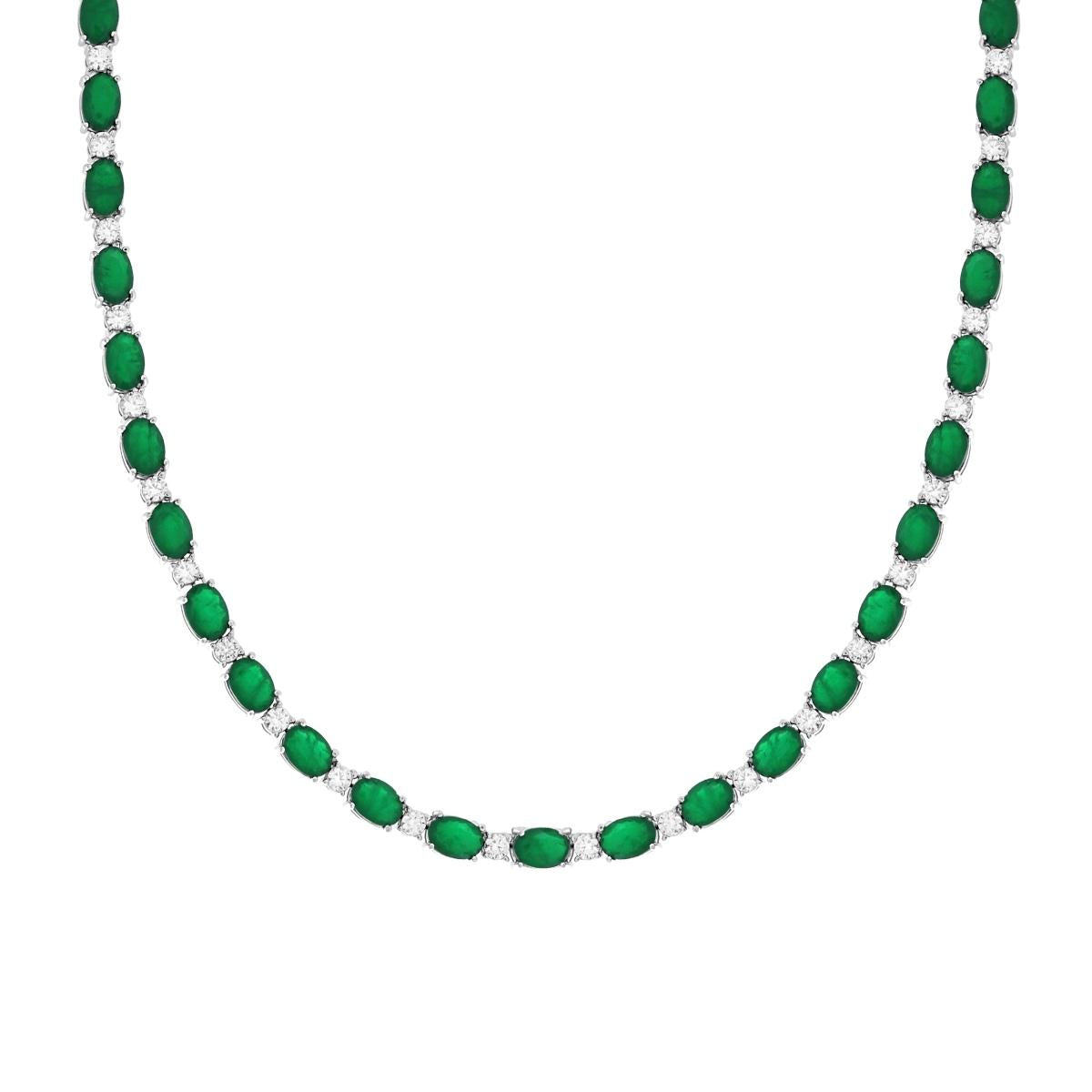 Kette Tennisoval Smaragdgrün und weiße Cubic Zirconia aus 925er Silber, rhodiniert. - MeinSchmuckShop