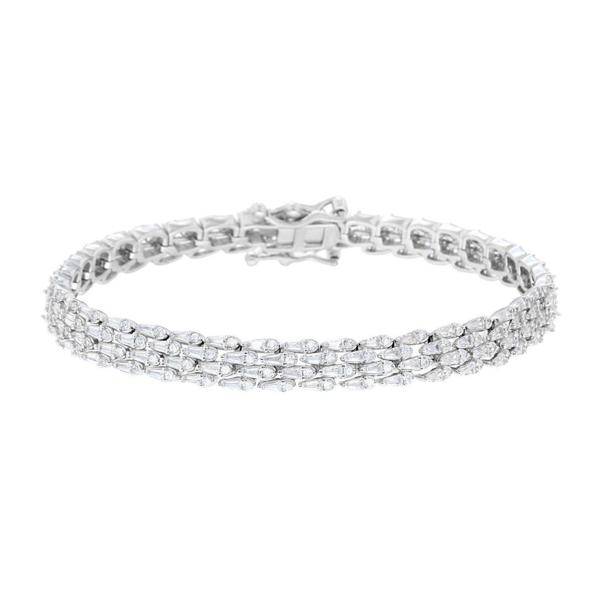 Tennisarmband, Breite 18 mm, mit weißen Cubic-Zirkonien, trapezförmige Steine, aus Silber 925, rhodiniert - MeinSchmuckShop