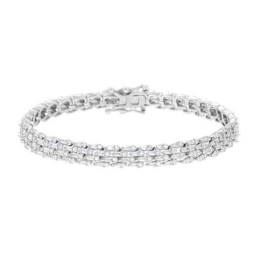 Tennisarmband, Breite 18 mm, mit weißen Cubic-Zirkonien, trapezförmige Steine, aus Silber 925, rhodiniert - MeinSchmuckShop