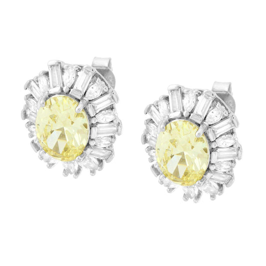 Ohrringe Ovaler Topas, umgeben von weißen Cubic-Zirkonien, Mehrfachschliff, aus 925er Silber, rhodiniert. - MeinSchmuckShop