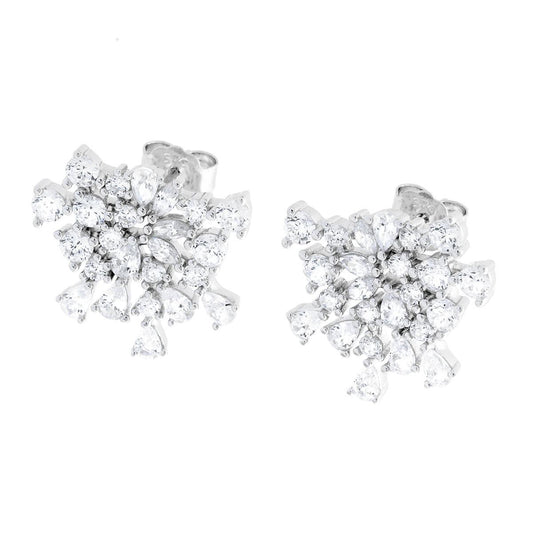 Fächerohrringe mit weißen Cubic Zirconia, mehrfach facettiert, in 925er Silber, rhodiniert. - MeinSchmuckShop