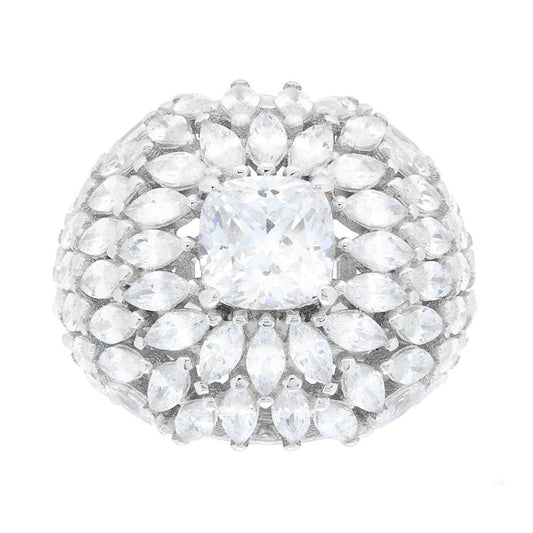 Solitärring im Fascione-Modell mit weißen Zirkonien, Kissen- und Marquise-Schliff, aus Silber 925, rhodiniert. - MeinSchmuckShop