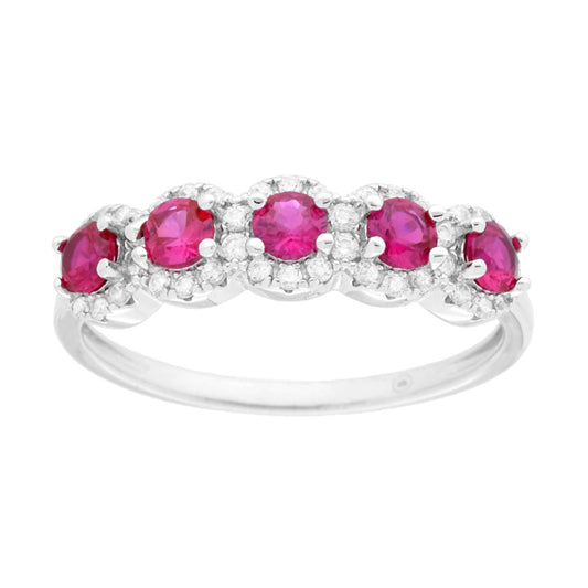 Ring Veretta Rubinrot, von weißen Cubic Zirconia umgeben, aus 925er Silber, rhodiniert. - MeinSchmuckShop