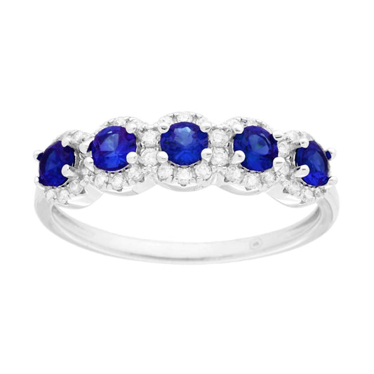 Veretta-Ring Blauer Saphir, umgeben von weißen Cubic Zirconia, aus 925er Silber rhodiniert - MeinSchmuckShop