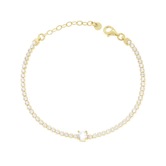 Tennisarmband mit Krappenfassung, zentralem weißen Cubic-Zirconia, aus 925er Silber, vergoldet - MeinSchmuckShop