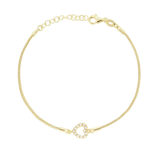 Spiga-Kette mit weißem Cubic-Zirkonia-Herz aus Silber 925, vergoldet - MeinSchmuckShop