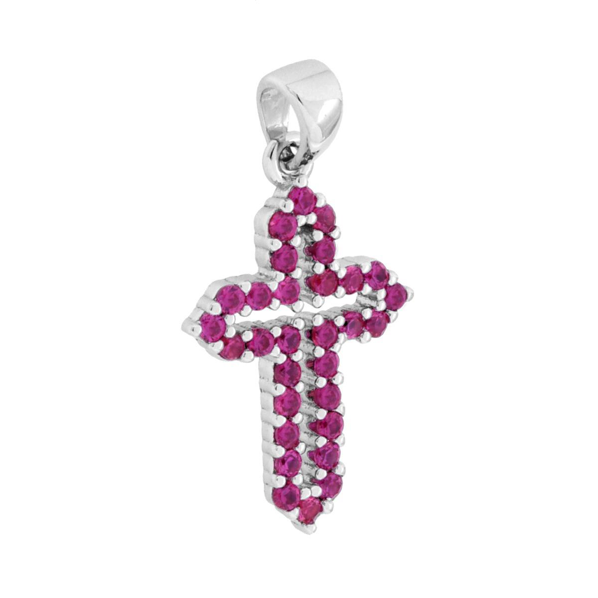 Anhänger Kreuz mit kubischem Zirkon Rubinrot in Silber 925, galvanisch rhodiniert - MeinSchmuckShop